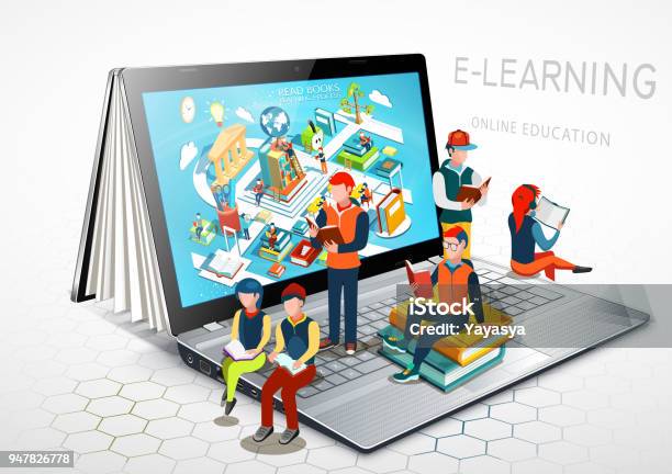 Laptop As A Book The Concept Of Learning Online Education Elearning Vector Illustration Stock Illustration - Download Image Now