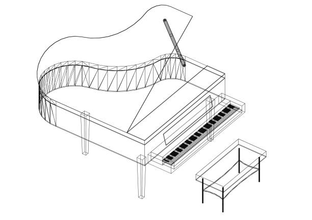 istock Piano 3D blueprint - isolated 947827022