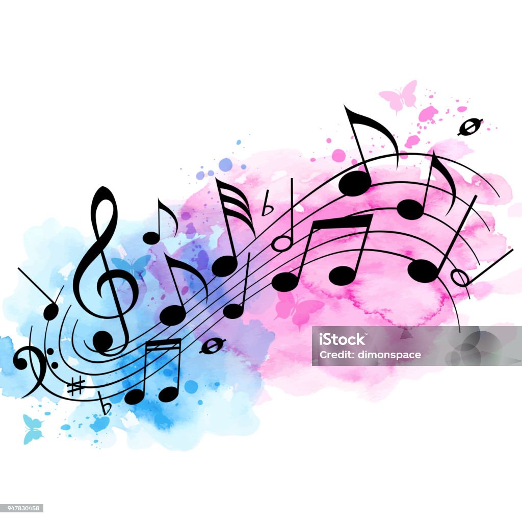 Musique de fond avec des notes et texture aquarelle - clipart vectoriel de Musique libre de droits