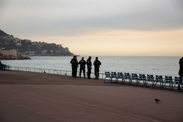 french police on the streets of nice - nice looking imagens e fotografias de stock