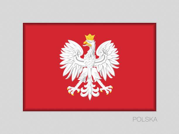왕관과 함께 글. 폴란드의 국장 회색 마분지에 온 국립 소위 가로 세로 비율 2 ~ 3. 폴란드어로 작성 된 - poland stock illustrations