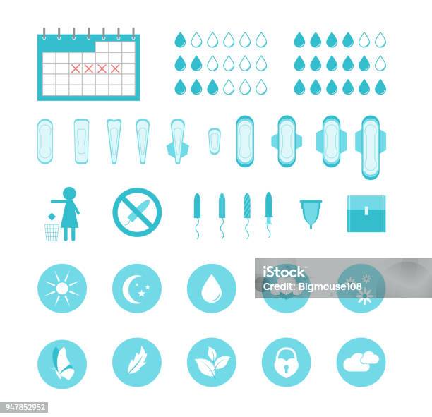 Cartoon Feminine Hygiene Products Icons Set Vector Stock Illustration - Download Image Now