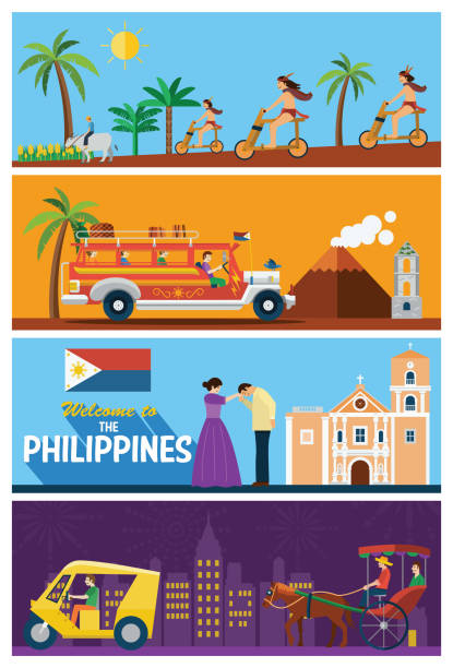 иллюстрация достопримечательностей и икон филиппин - manila cathedral stock illustrations