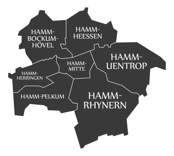 Vector illustration of Hamm city map Germany DE labelled black illustration