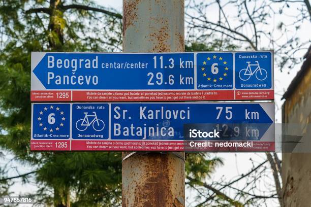 Street Signs In Gardos Zemun Stock Photo - Download Image Now - Arrow Symbol, Art, Belgrade - Serbia