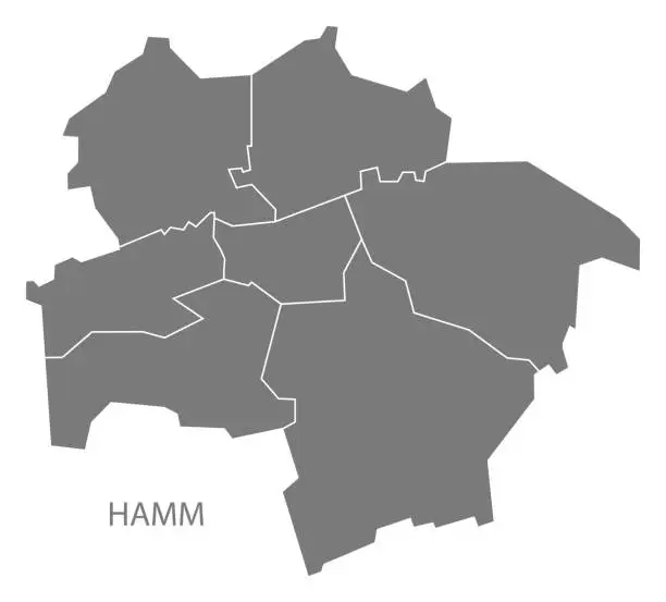 Vector illustration of Hamm city map with boroughs grey illustration silhouette shape