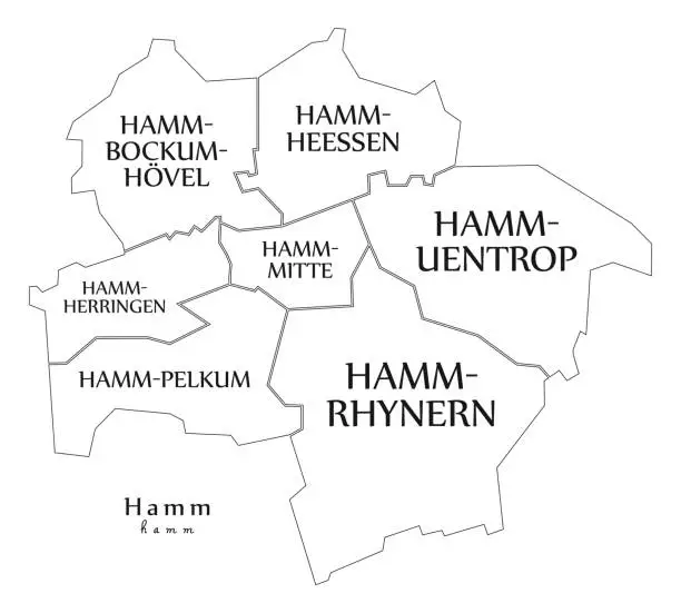 Vector illustration of Modern City Map - Hamm city of Germany with boroughs and titles DE outline map