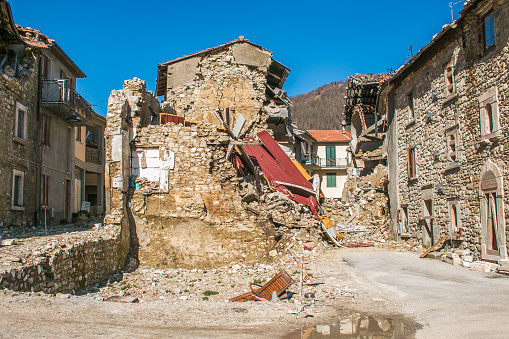 The effects of terrific earthquake of central Italy in the historic mountain village, Europe