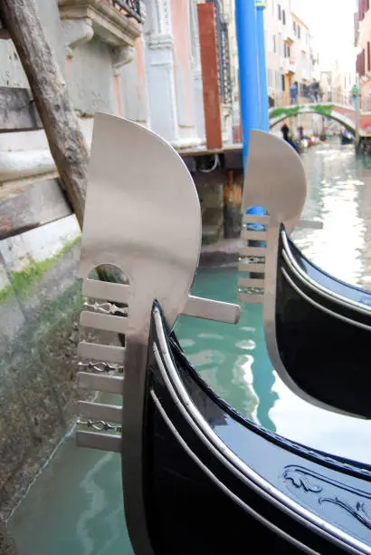 Photo of Detail of two gondole in a canal of Venice