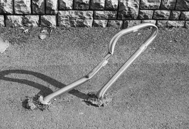 Metal roadblock crashed and crooked