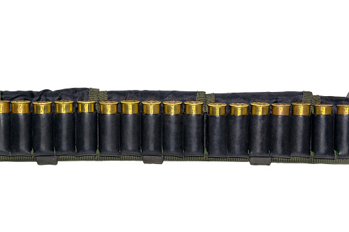 Cartridge belt with a leather belt for hunting and sporting cartridges for a smooth-bore shotgun