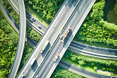 Aerial view of traffic and overpasses in spring