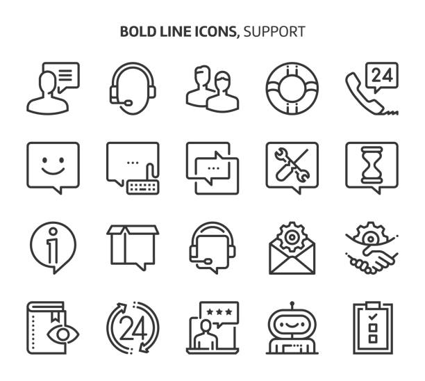 Support, bold line icons Support, bold line icons. The illustrations are a vector, editable stroke, 48x48 pixel perfect files. Crafted with precision and eye for quality. assistant icon stock illustrations