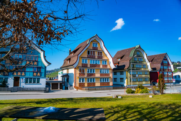 Colorful Houses At Appenzell Village In Switzerland Stock Photo - Download Image Now - iStock