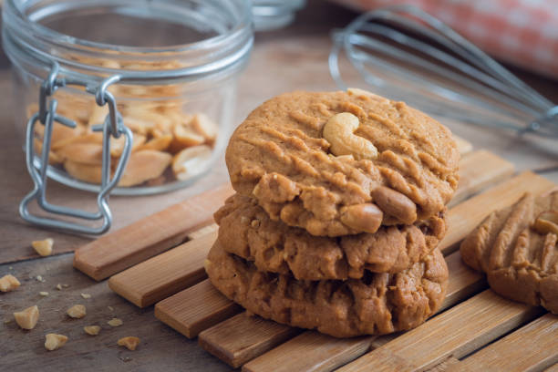 Peanut cookies on wooden plate