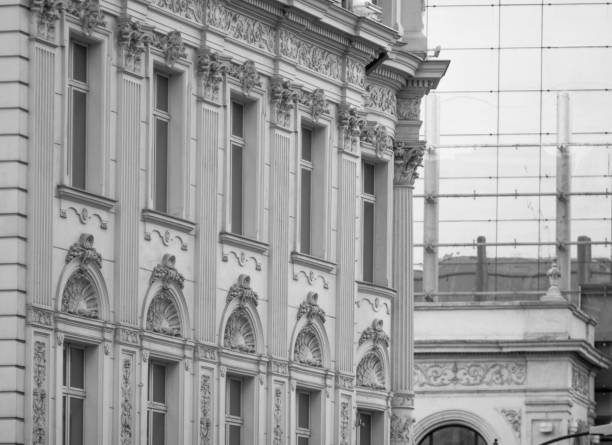 Ornament, figure, windows and details in Bucharest city architectural art in Europe