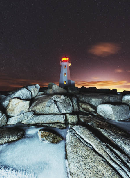 冬の光 - lighthouse scenics winter peggys cove ストックフォトと画像