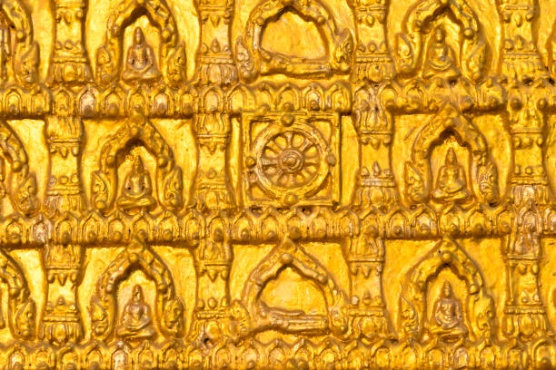 Traditional Thai carved gold pattern decorative in temple, Thailand