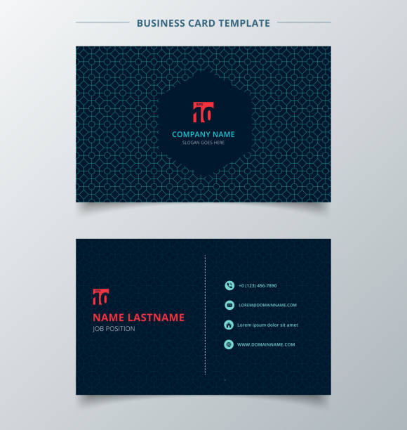 Creative business card and name card template dark blue color modern with square octagon and circle pattern abstract concept and commercial design. Creative business card and name card template dark blue color modern with square octagon and circle pattern abstract concept and commercial design. vector graphic illustration business cards and stationery stock illustrations