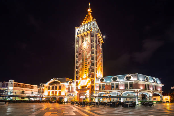 The Original Farmers Market clock tower at night. The Original Farmers Market is an area produce markets in Los Angeles, California (USA)
