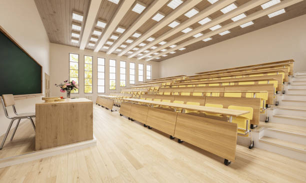 3D Rendering of an Empty Classroom stock photo