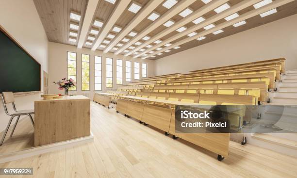 3d Rendering Of An Empty Classroom Stock Photo - Download Image Now - Lecture Hall, University, Classroom