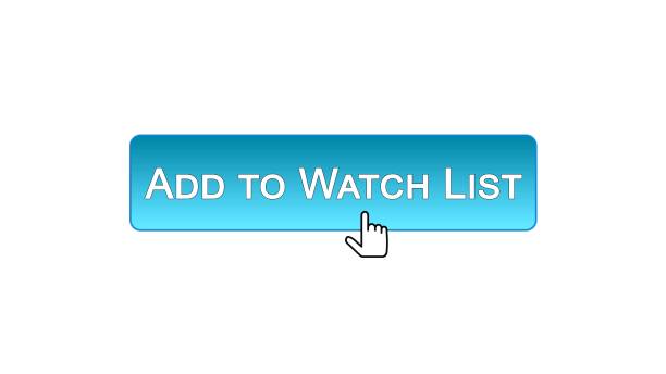 ilustrações de stock, clip art, desenhos animados e ícones de add to watch list web interface button clicked with mouse cursor, blue color - auction interface icons push button buy