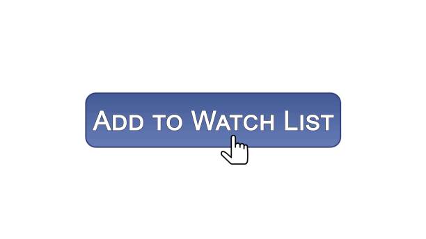 ilustrações de stock, clip art, desenhos animados e ícones de add to watch list web interface button clicked with mouse cursor, violet color - auction interface icons push button buy