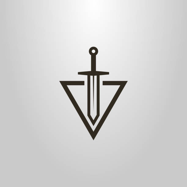 ilustrações, clipart, desenhos animados e ícones de corte de logotipo de espada em um triângulo. ícone abstrato - sword