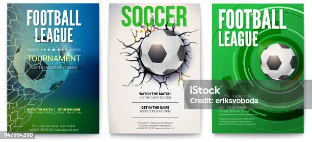 Set Of Posters Of Football Tournament Or Soccer League Graphics Design With Ball Design Of Banner For Sport Events Template Of Advertising For Championship Of Soccer Or Football 3d Illustration Stock Illustration - Download Image Now