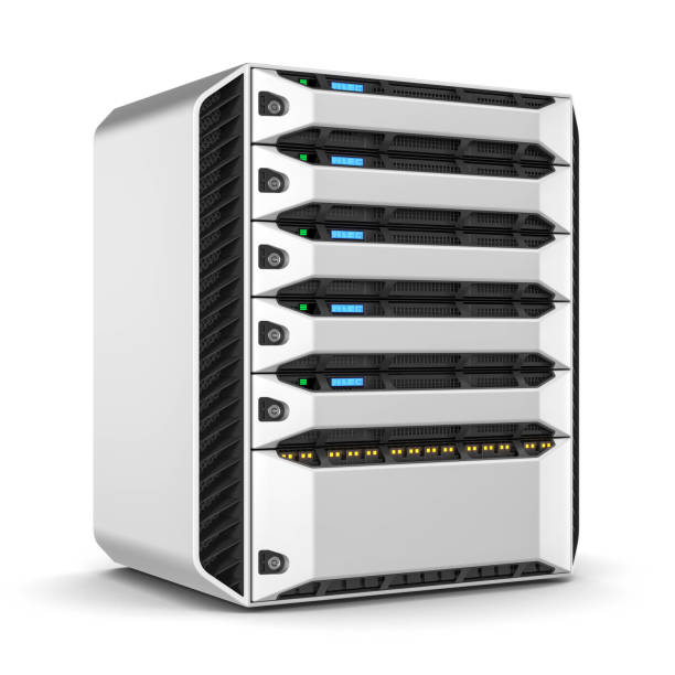 modern server rack isolated on white background. - network server computer tower rack imagens e fotografias de stock