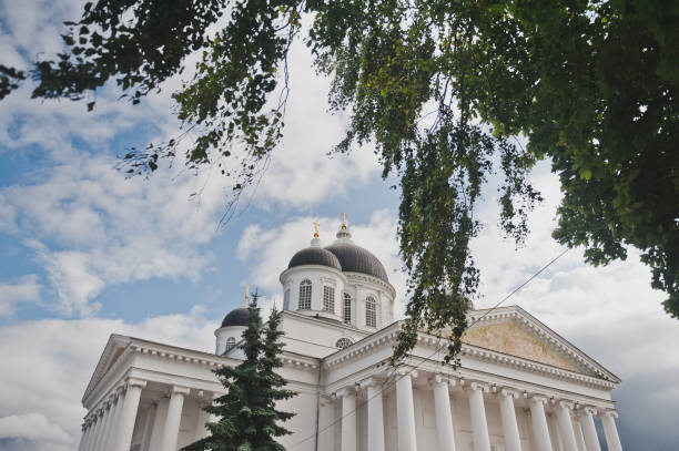 View of the resurrection Cathedral from behind the birches.