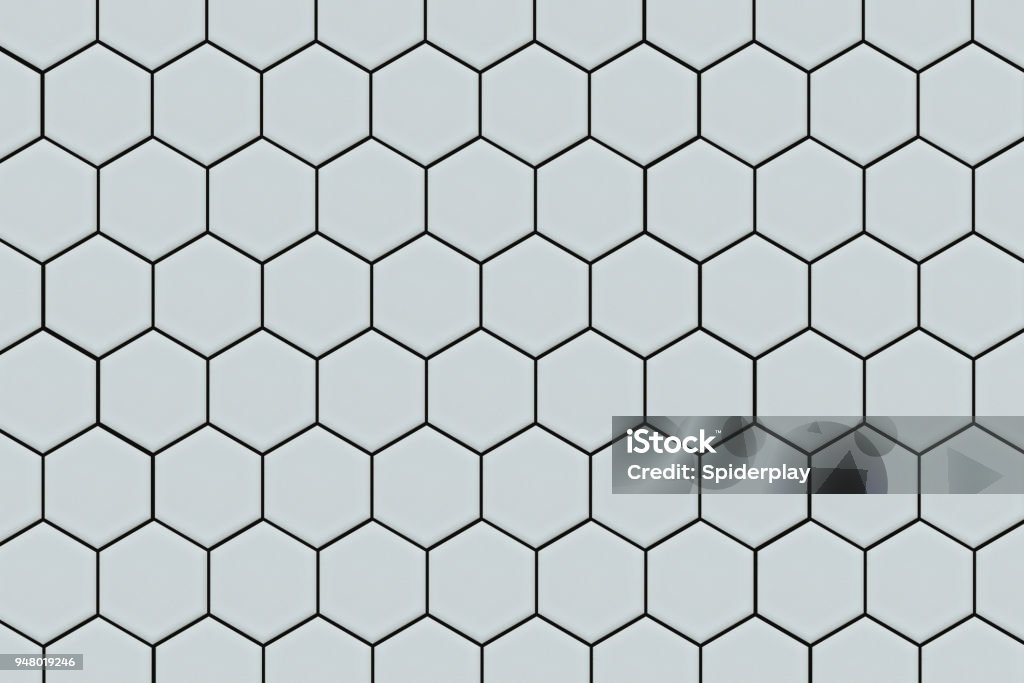 Honeycomb Tile Background Honeycomb shaped hexagonal ceramic tile background in light blue or offwhite. Tiled Floor Stock Photo