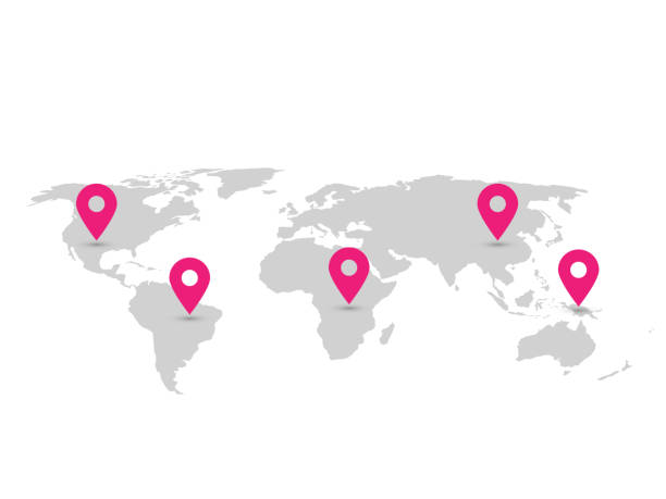 世界のナビゲーション ポインターのマップ。ピンクのピン灰色地図インフォ グラフィック。ベクトル図 - continents travel travel destinations europe点のイラスト素材／クリップアート素材／マンガ素材／アイコン素材