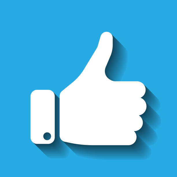 istock White hand silhouette with thumb up on blue background. Gesture of like, agree, yes, approval or encouragement. Vector illustration with dropped shadow 948024272