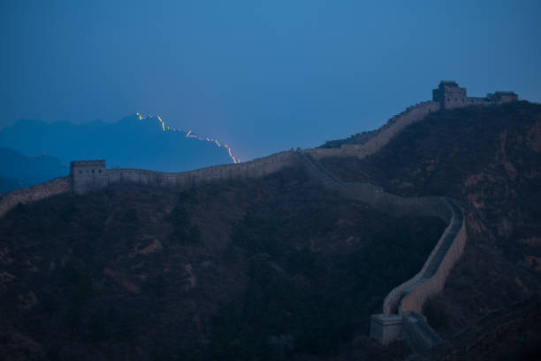 Great Wall of China at night stock photo