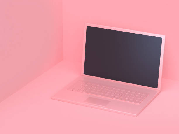 3d abstract laptop computer pink all with blank display minimal abstract pink background 3d rendering