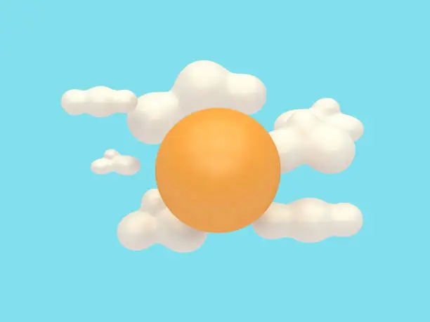 abstract cloud orange sun cartoon style blue sky-background 3d minimal 3d rendering