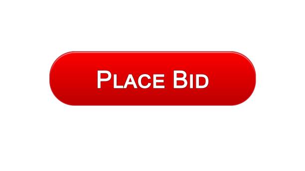 поместите ставку веб-интерфейс кнопки красного цвета, финансы приложения онлайн, ставка - auction interface icons push button buy stock illustrations