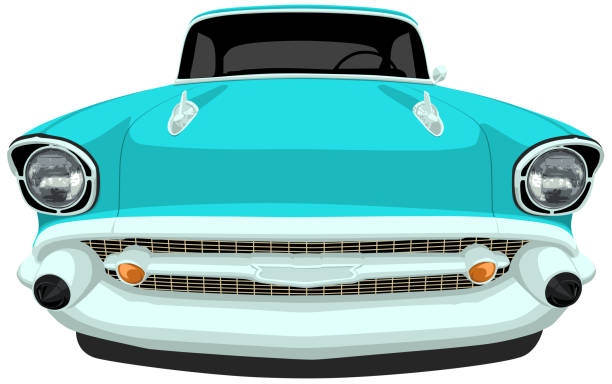 amerikanische oldtimer 1957 - vorderansicht - 1957 stock-grafiken, -clipart, -cartoons und -symbole