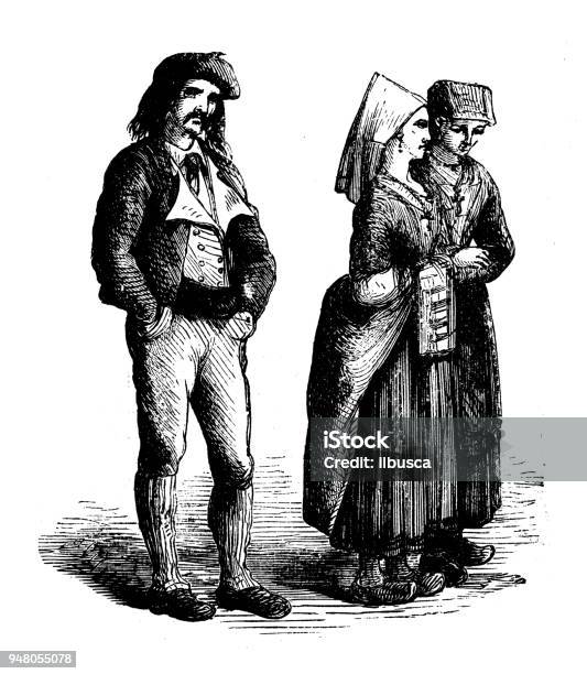 Antique Engraving Illustration Basque People Stock Illustration - Download Image Now - Basque People, French Basque Country, Men