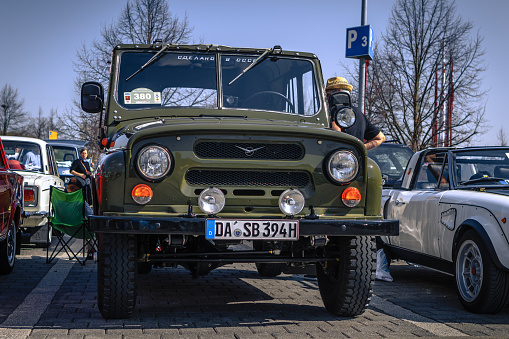 Ludwigsburg, Germany - April 8, 2018: UAZ-469 oldtimer offroad military car at the 2018 Retro Season Opener meeting and show.