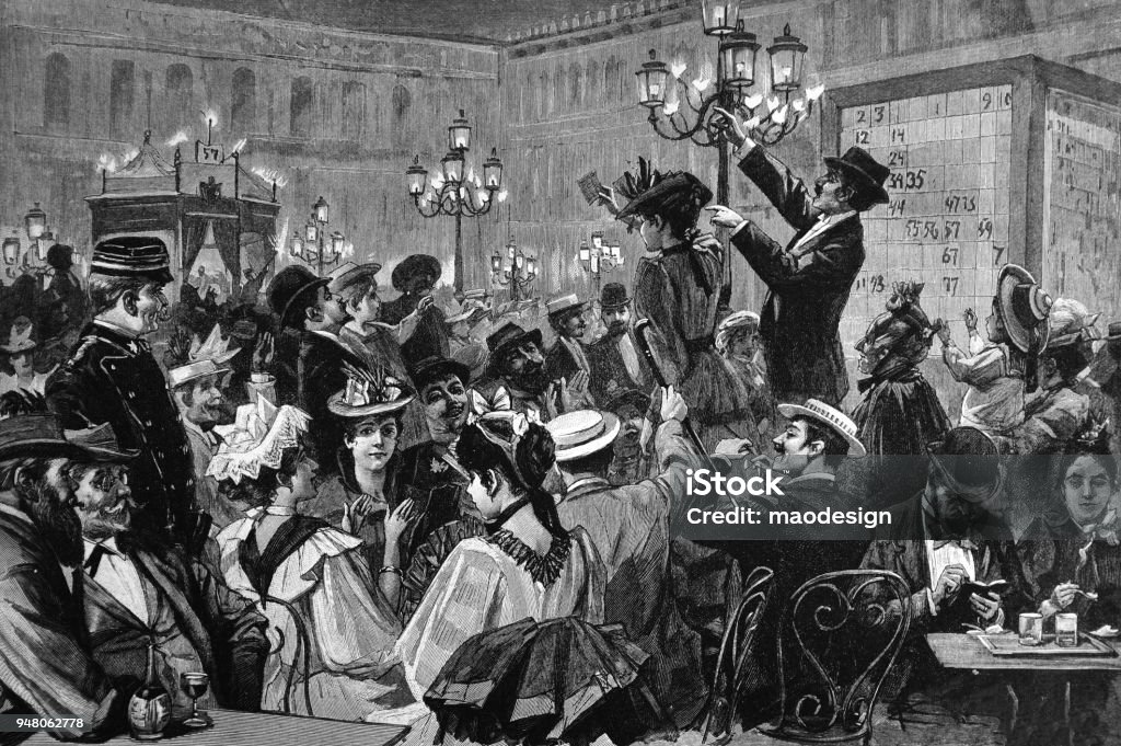 Scene from the Venice Casino _ 1895 Architecture stock illustration