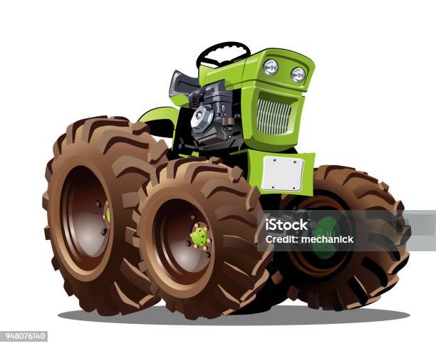 Vector Cartoon Tractor Stock Illustration - Download Image Now - Tractor, Pulling, Truck