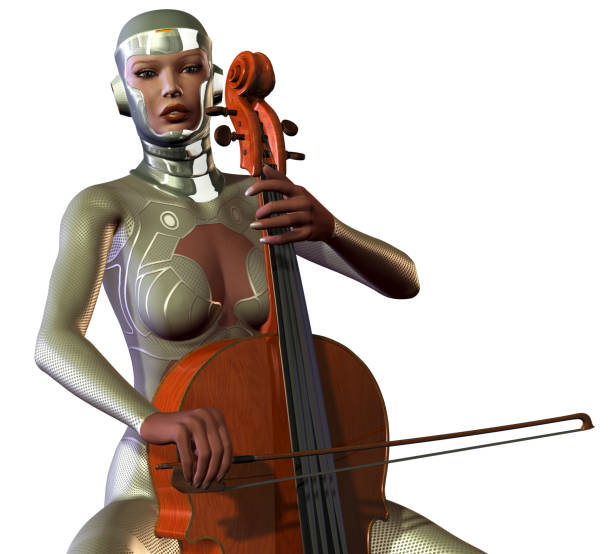 istock Robotic woman playing cello, 3d illustration 948088670