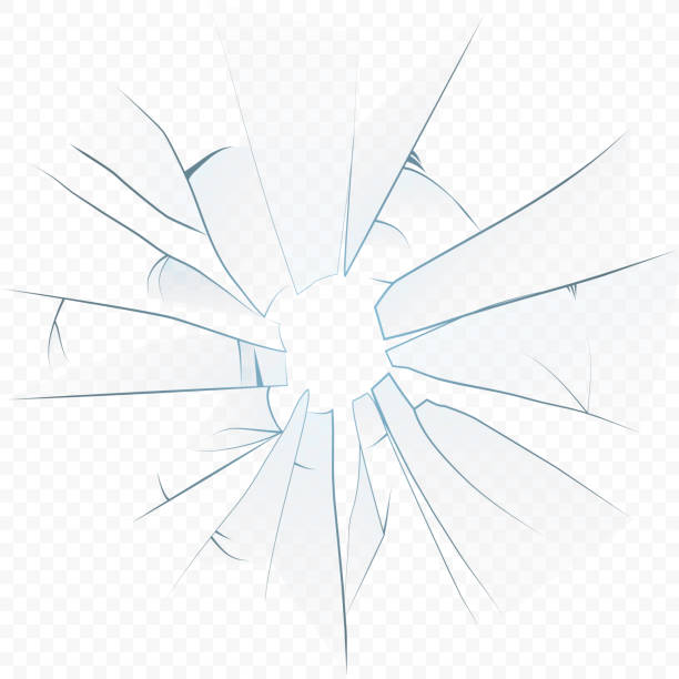 ilustraciones, imágenes clip art, dibujos animados e iconos de stock de agrietado de vector había aplastado vidrio realista en el fondo alfa de transperant. - bullet bullet hole hole glass