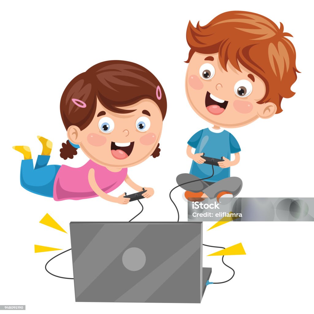 Vector Illustration Of Kids Playing Video Game Child stock vector