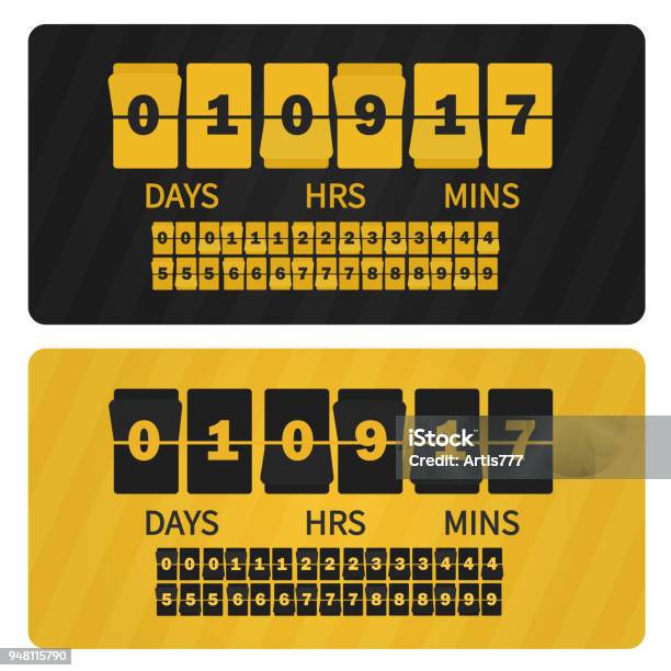 Vector Event Presentation Sale Timer Yellow Black Numbers Counter Template Banner All Digits With Flips Included Countdown Clock Digits Board Stock Illustration - Download Image Now