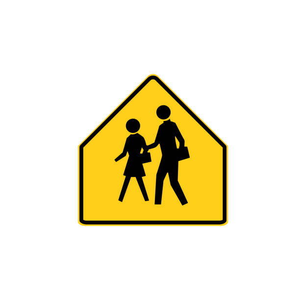 usa-verkehr verkehrsschild. schule vorwarnung, sie eine schule zone eingeben. vektor-illustration - zeitzone stock-grafiken, -clipart, -cartoons und -symbole