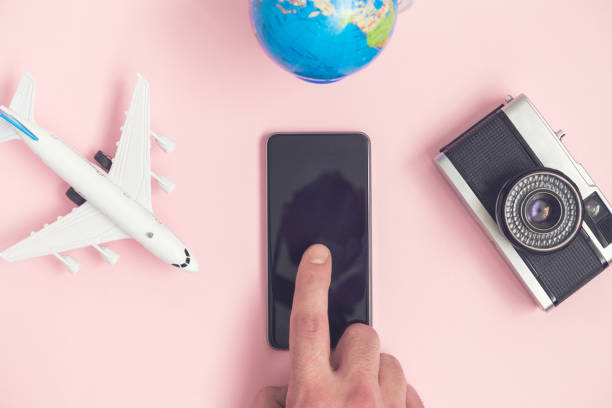 istock Travel and technology minimal flat lay concept. 948142696